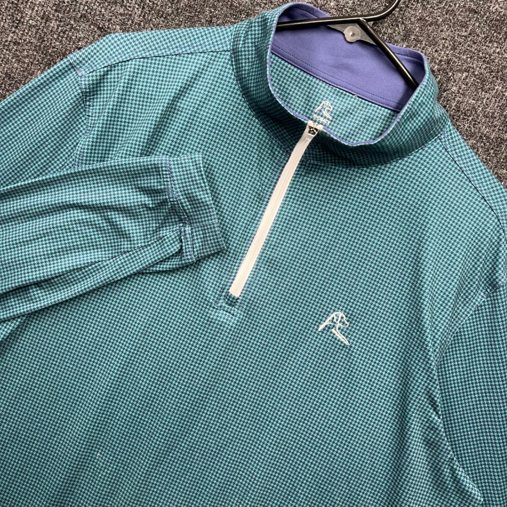 Rhoback Mens Medium Quarter Zip Pullover Teal Navy Houndstooth Performance Golf